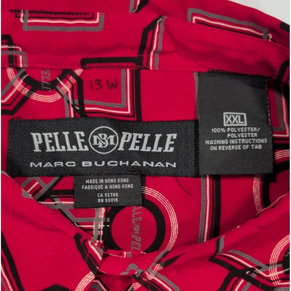 Vintage Pelle Pelle Marc Buchanan Long Sleeve Shirt 2XL Red Geometric AOP
